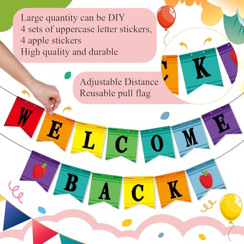Image of Mooliwe Classroom Decor DIY Banner, Welcome Back to School Party Supply Custom Hanging Bunting Garland Kit with Letters for First Day of School Ambience Celebration Decoration(Colorful,Brush)
