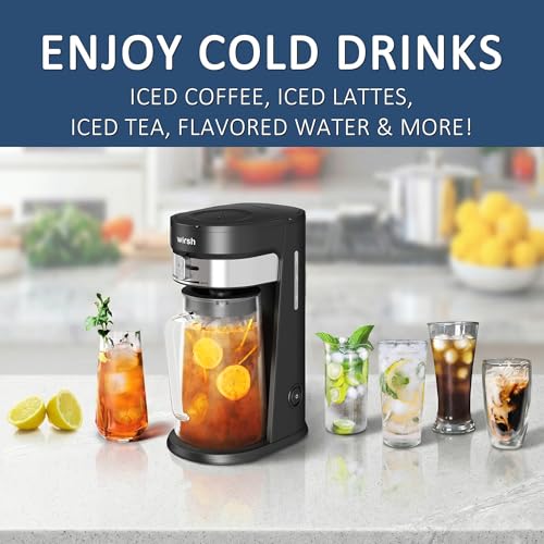 Image of wirsh Iced Tea Maker with 3QT Pitcher, Iced Coffee Maker with Strength Control and Reusable Filter, Perfect For Iced Coffee, Latte, Tea, Lemonade, Flavored Water, Black