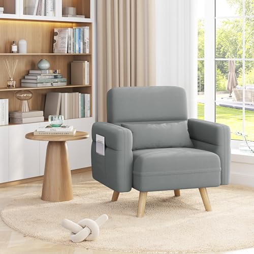 Yaheetech Small Sofa Modern Sofa Chair Fabric Armchair 75cm Settee Lounge with Tapered Legs for Dorm/Office/Bedroom/Living Room Light Grey