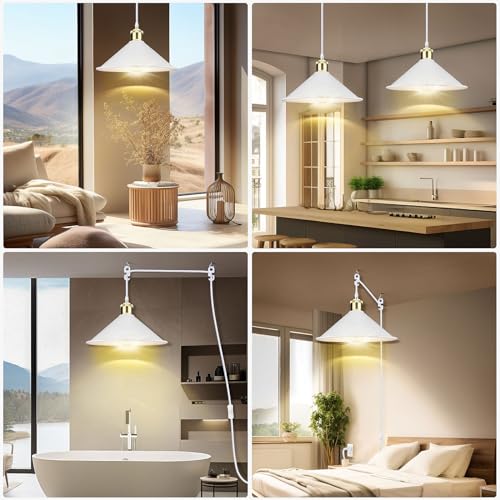 Image of Big White Plug in Pendant Light, Modern Hanging Light with Plug in Cord | Hanging Lamp, Pendant Lamp, Vintage Pendant Light with Plug in Cord, Industrial Pendant Light Fixture for Kitchen Dining Room
