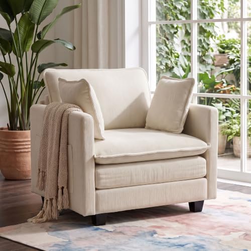 Image of ROCSUMOO Armchair, Chenille Single-Seater Modular Accent Chair, Beige