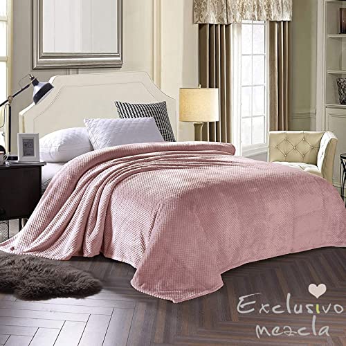 Exclusivo Mezcla Waffle Textured Soft Fleece Blanket, Queen Size Bed Blanket, Cozy Warm And Lightweight (Dusty Pink, 90X90 Inches) #TOP1