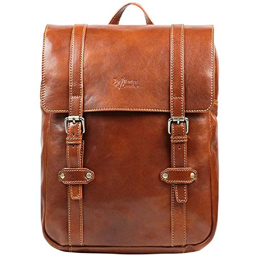 BARRY-Men's handmade genuine leather backpack with front flap and double closure (leather brown)