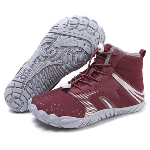Image of Winter Footwear Barefoot Shoes Women Men Zero Drop Barefoot Hiking Boots Slip On Warm Waterproof Snow Boot Minimalist Wide Toe Ankle Booties Five Finger Hike Shoes Outdoor