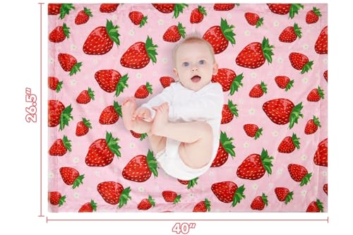 Image of Strawberry Baby Blanket for Boys Girls Soft Fleece Minky Blanket with Dotted Backing Double Layer Newborn Toddler Blankie for Nursery Stroller Crib Gift to Son Nephew Grandson 26.5 * 40 Inches