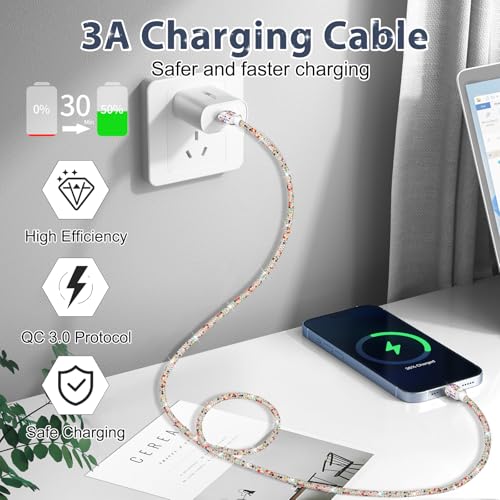 Image of Aolcev USB C Cable Fast USB to USB C Charging Cord 4FT USB Type C Charger Cord Cute Bling Sparkling Diamond Phone Charger Cable for iPhone 17 16 Pro Max 15 Pro Max Plus Galaxy S25 S24 S23 Colorful