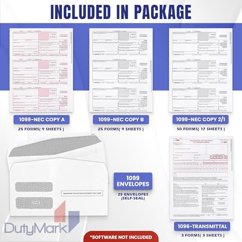 Formularios 1099-NEC para software contable kit de hojas fiscales de 4 partes 2020 2