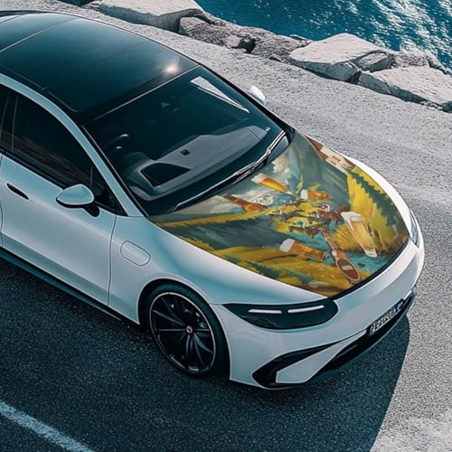 Image of Car Hood Cover, Car Hood Wrap Blankets Waterproof Horse Print Stretchable Auto Exterior Accessories for Compact Sedans SUV Trucks Van (59x39 Inch)