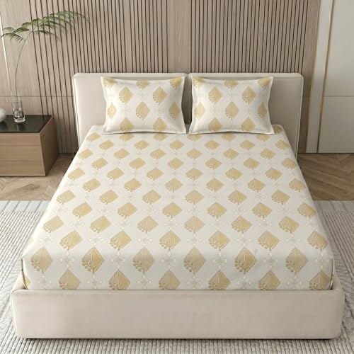Image of Mafatlal 186 TC Grace Cotton Bedsheet for Double Bed | Pure Cotton Fabric | 90 x 100 Inches | Soft, Durable & Comfortable | Includes 2 Pillow Covers