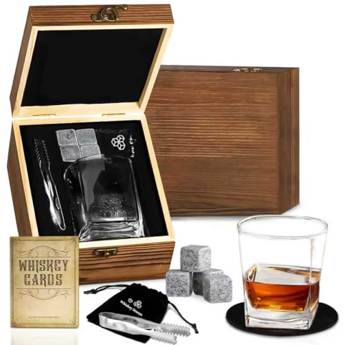cailion Juego de regalo de vaso de whisky, juego de regalo de whisky para hombres, vasos de whisky de cristal, caja de madera, regalo de cumpleaños para hombres (juego de whisky 03)