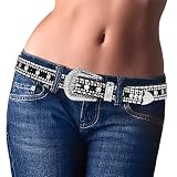 Western Rhinestone Bling Studded Cowboy Cowgirl Black Belts for Women Girl Men Female Ladies Jeans Pants Dresses Dress with Vintage Silver Buckle(ZSBK-M)
