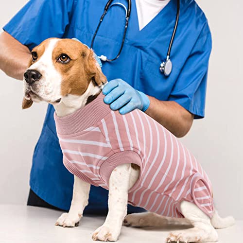 Traje de recuperación para perros después de la cirugía, camiseta médica para mascotas, ropa de protección para perros pequeños y grandes, antifugas, protección contra heridas, rayas rosas, talla L