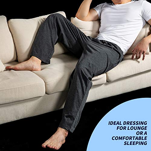 Bintangor Mens Pajama Sleep Pants 100% Cotton Knit Elastic Waistband Lounge Wear Long M Charcoal Grey #TOP6