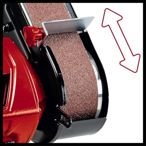 Bild 3 - Einhell Stand-Bandschleifer TC-US 350 (350 Watt, Schleifband-/Schleifscheibenfunktion, Schutzhaube, Funkenschutzglas, inkl. Grobschleifscheibe + Schleifband) Kabelgebunden