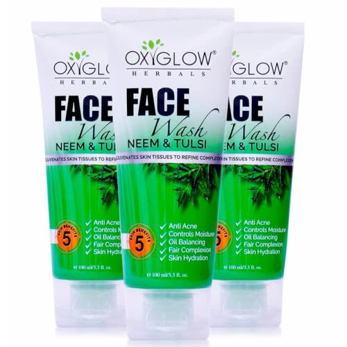 Image of OxyGlow Herbals Neem & Tulsi Face Wash 100g (Pack of 3) | For Acne Prone Skin | Controls Oil, Cleanses & Prevents Pimples | Anti Acne | Control Moisture | Oil Balancing | Fair Complexion | Skin Hydration | All Skin Type