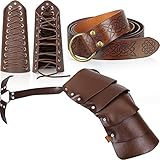 3 Pieces Leather Arm Guards Faux Leather Single Shoulder Cover Cape Ring Belt for Adults Halloween Medieval Knight Costume Cosplay Party Brown