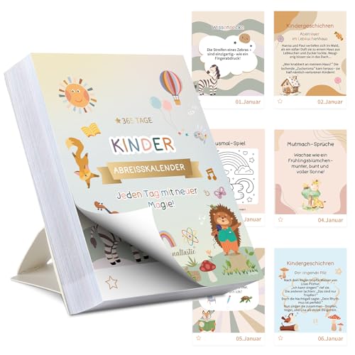 KINDER ABREISSKALENDER - 365 Tage Abreißkalender 2026， Achtsamkeit für Kinder mit Kurzgeschichten, populärwissenschaftliche, Texte, Papierbastelei, Minispiele, Rechenrätsel und Vokabellernen usw