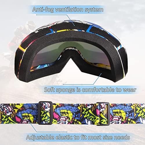 Image of Dirt Bike Goggles ATV Motorcycle Gear for Men Women Adult Youth Kids | Motocorss Riding Racing Glasses, MX UTV MTB Goggles, UV400, Anti-Scratch, Dustproof Windproof - Colorful Lens