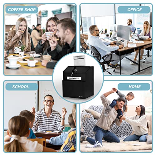 Image of Adir Wall Mountable Steel Suggestion Box, Lock-Key Drop Box, 25 Free Suggestion Cards, Black (631)