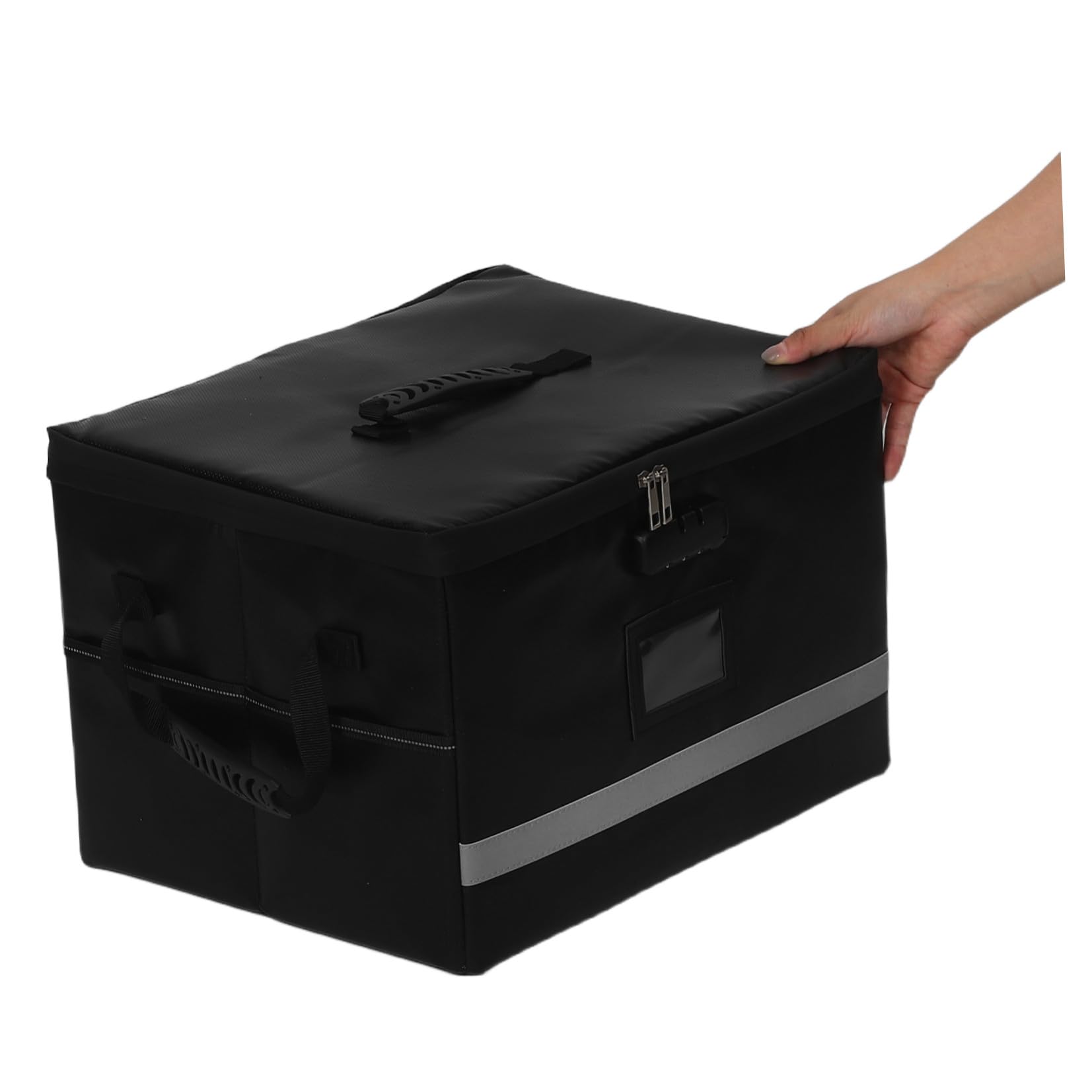 SHINEOFI Dokumentenbox mit Deckel Griff Schloss und Reißverschluss Schwarze Faltbare Feuerfeste aus Polyester und Kunststoff für Büro und Zuhause