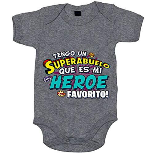 Body bebé tengo un Superabuelo que és mi héroe favorito regalo para abuelo - Gris, Talla única 12 meses