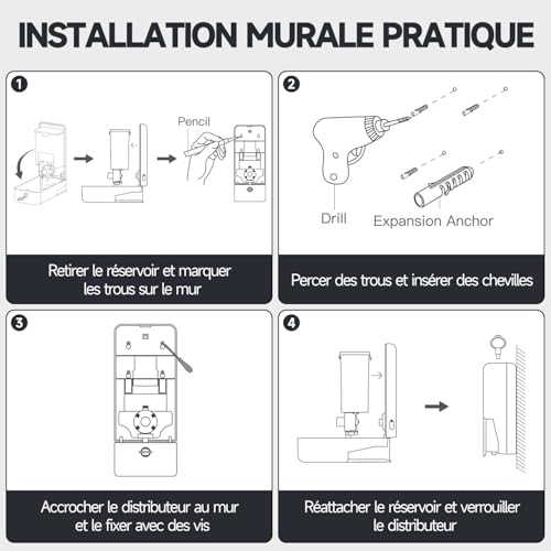 Distributeur Savon Mural 800ml Sans Perçage Argenté Aiyouwei