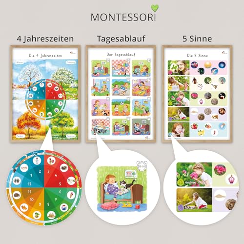 fantassimo® 12 pädagogische Montessori Lernposter A3 Alphabet Zahlen Poster für Kinder Vorschule Grundschule, Bilder Kinderzimmer Klassenzimmer Deko Jungen Mädchen