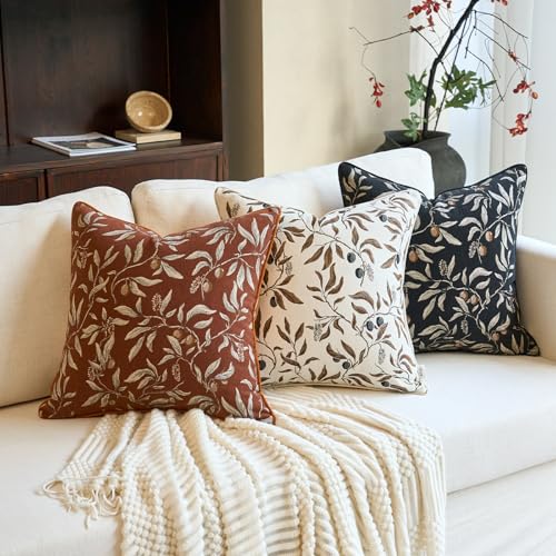 Image of Alerfa Orange Floral Throw Pillow Cover 20 x 20 Inch Sqaure Luxury Decorative Pillow Cover for Couch Living Room Bedroom