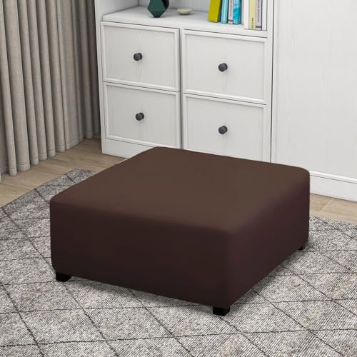 Image of PureFit Stretch Square Ottoman Cover 40x40x15 Footstool Cover, Chocolate