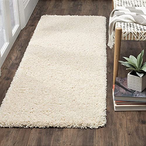 Image of Solid Shaggy Rugs and Carpet for Bedroom Living Room 2x6 Feet Ivory Color