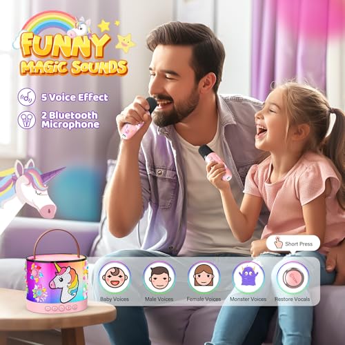 Unicorn DIY Karaoke Microphone Machine: Decorate Your Own Karaoke Machine Arts and Crafts for Kids Girls Ages 4-6-8-12 Christmas Birthday Gifts Toys LED Portable Bluetooth Speaker with 2 Wireless Mics