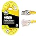 Thonapa 50 Foot Lighted Outdoor Extension Cord - 12/3 SJTW Heavy Duty Yellow Extension Cable with 3 Prong Grounded Plug for Safety - Great for Garden and Major Appliances