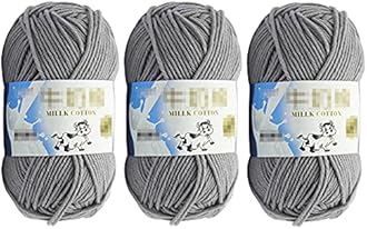 3Pcs 50g Milk Yarn Knitting Cotton Yarn Soft Chunky Hand-Woven Crochet Wool Yarn for Handcrafts Crocheting Knitting (Grey)