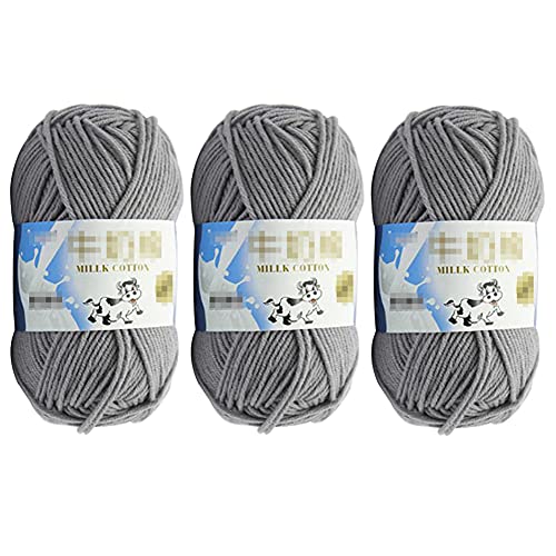 3Pcs 50g Milk Yarn Knitting Cotton Yarn Soft Chunky Hand-Woven Crochet Wool Yarn for Handcrafts Crocheting Knitting (Grey)