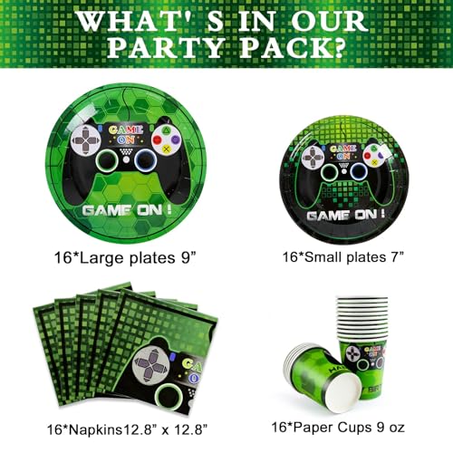 Wernnsai WR-GAME PARTY SUPPLIES SET-003-US Video Game Party Tableware Set - 64 Pcs Gaming Party Supplies For Boys Birthday Disposable Paper Luncheon Dinner Dessert Plates Cups And Napkins Party Favors Serves 16 Guests thumb #1