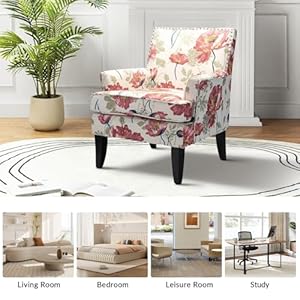 HULALA HOME Akorda French Country Arm Chair with Nailhead Trim and Wood Legs by Accent Chairs RED and Yellow Floral French Country, Shabby Chic HULALA HOME Akorda French Country Arm Chair with Nailhead Trim and Wood Legs by Accent Chairs RED and Yellow Floral French Country Shabby Chic