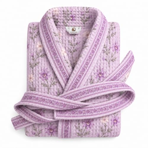Image of Cotton Waffle Bathrobe for Women and Men, Lightweight Soft Unisex Knee Length Cotton Robe, Premium Comfortable Dressing Gown for Home Loungewear Use and Relaxation Bathrobe