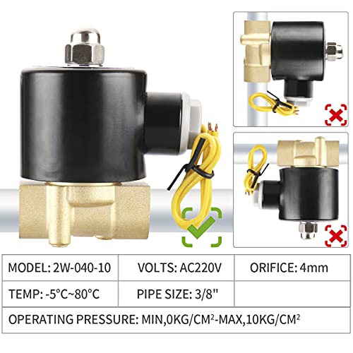Baomain 3/8 Inch Brass Electric Solenoid Valve Water Air Fuels N/C Valve Ac 220V 2W-040-10 #TOP6