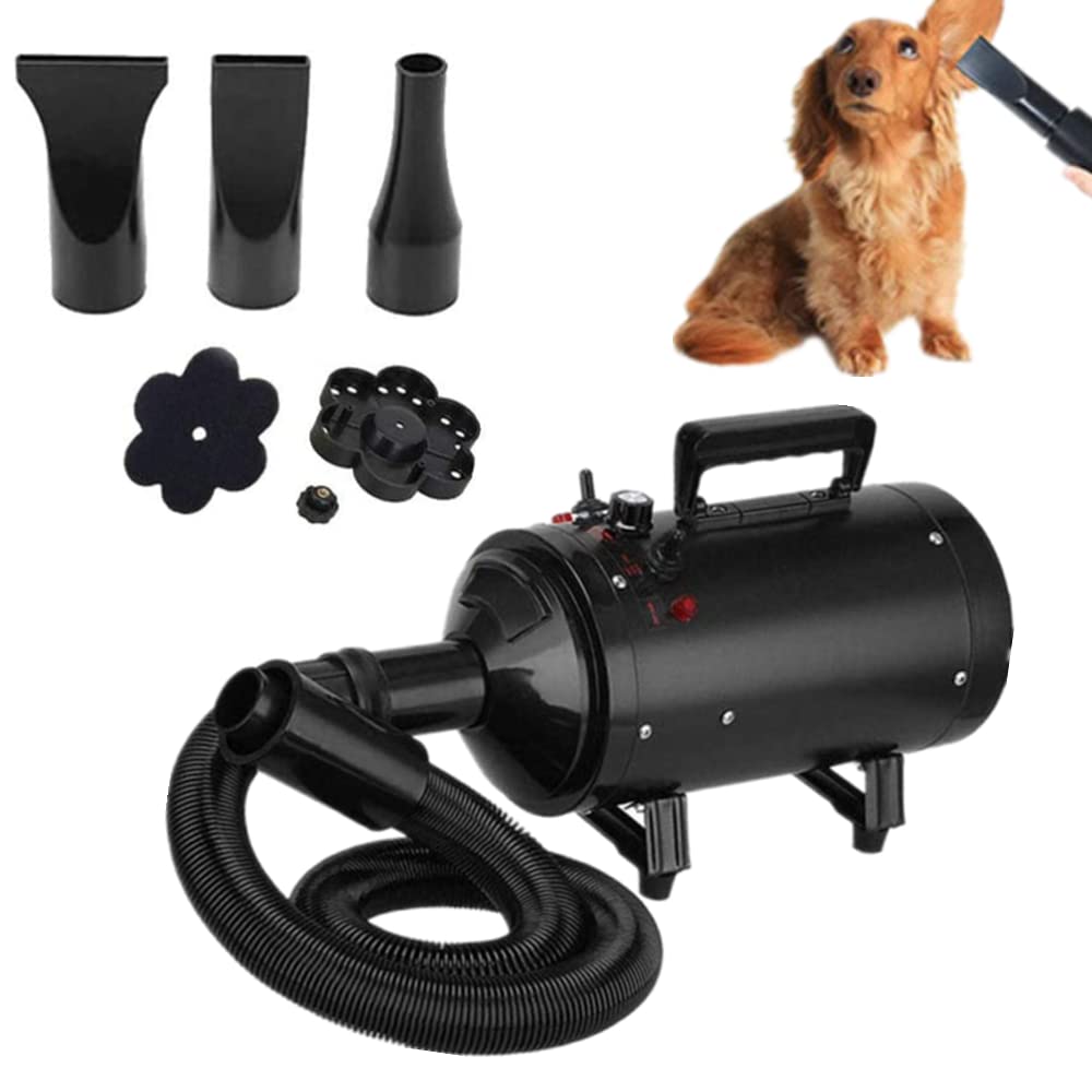 Qimu 2800W Variable Speed Dog Hair Dryer Dog Cat Pet Grooming Hair Blaster Hairdryer Metro Blower Dryer Motorcycle Power Dryer Adjustable Temperature,3 Nozzles + Flexible Hose