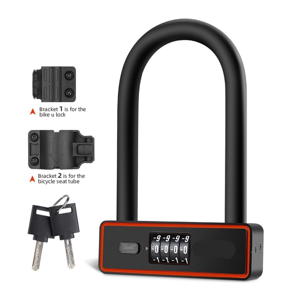 Candado en U for bicicleta, resistente, antirrobo, con contraseña y doble protección, soporte Candado para bicicleta(077 Black)