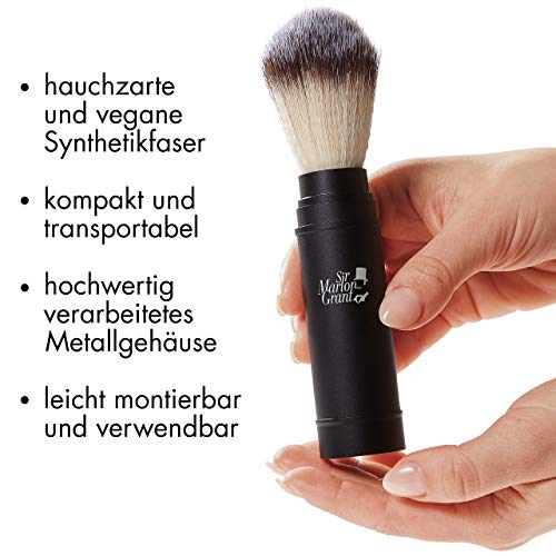 Reise Rasierpinsel Synthetisch, Vegan und Klein: Veganer Rasier Pinsel für Herren (Dachs Kunsthaar) zum Zusammenstecken, Premium Dachshaar Imitat (weich), Reiserasierpinsel Schwarz - Sir Marlon Grant - Image 3