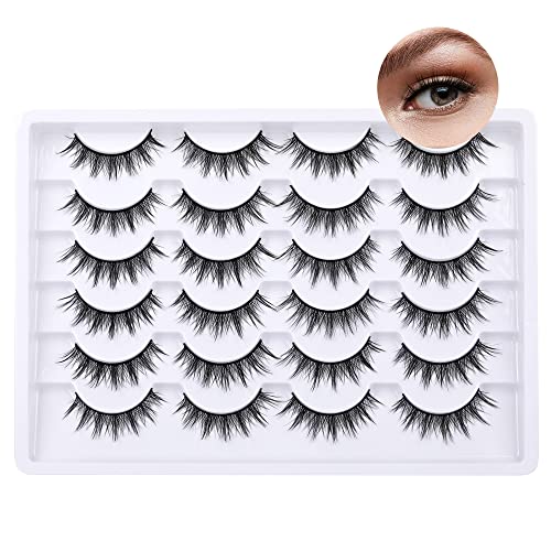 False Eyelashes Cat Eye Lashes Natural Look Wispy Manga Lashes Spiky Wet Fluffy Faux Mink Lashes Pack 12 Pairs 14mm Fake Eyelashes by Pawotence