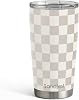Checkered Tumbler 20oz Stainless Steel Insulated, Checker Travel Coffee Cup, Bow Gifts for Women Girls Teen, Birthday Christmas Beige