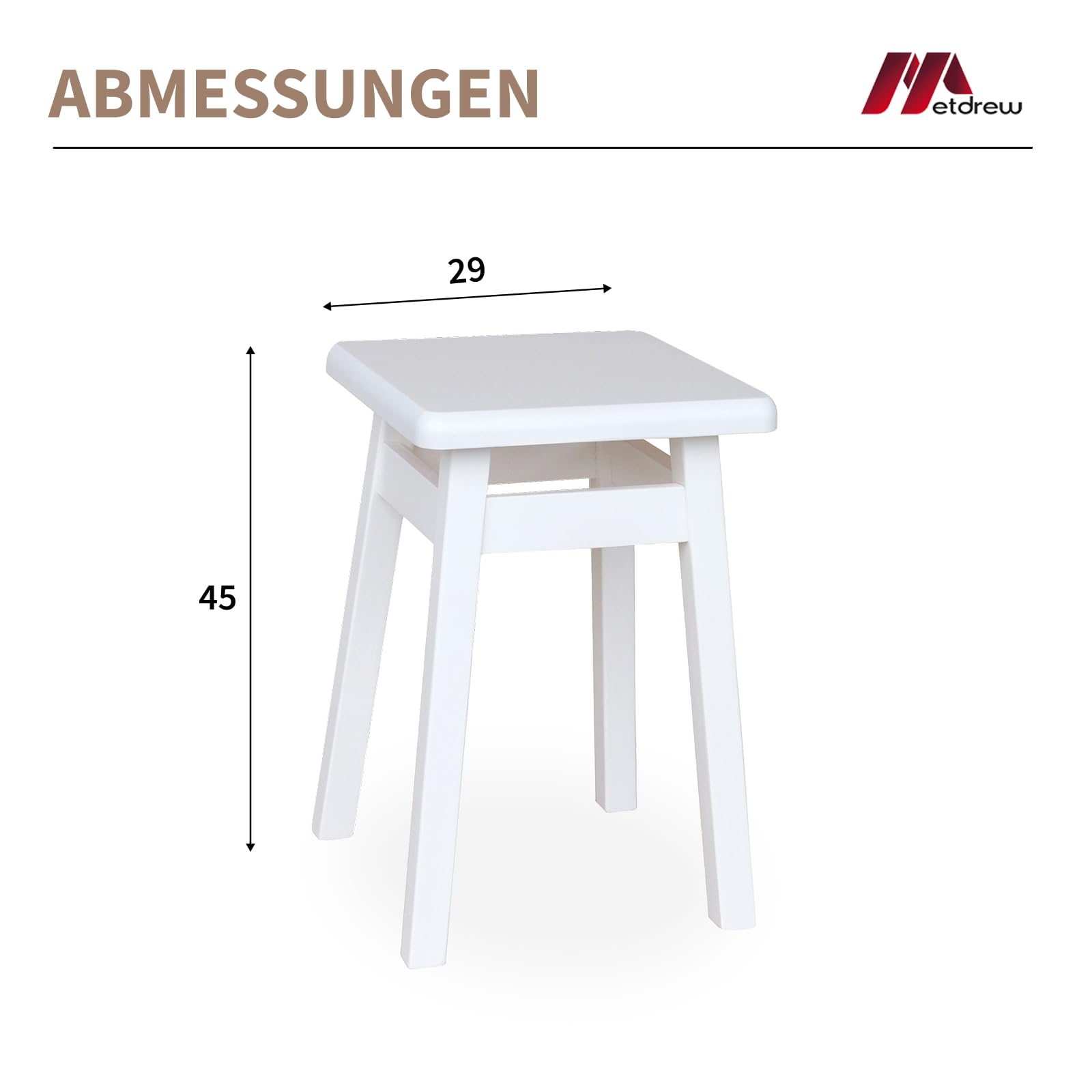Holzhocker | Sitzhöhe 45 cm, 29 x 29 cm | Für Küche & Essbereich | Quadratische Form | Eckiges Design | Rustikaler Look | Schlichter Hocker | 2 Stück | Farbe: Weiß