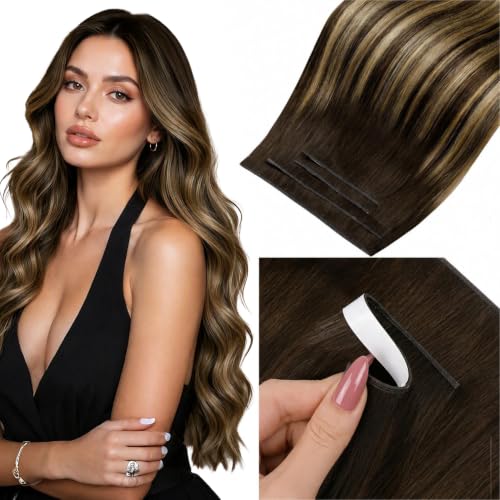 Image of LaaVoo Tape Weft Hair Extensions Ombre Brown Tape in Extensions Human Hair Genius Weft Tape in Hair Extensions Invisible 18inch 4pcs 90g