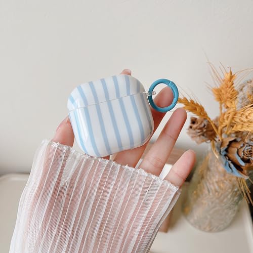Image of MINSCOSE for AirPods 4 Clear Case,Cute Striped Aesthetic Pattern Design with Girly Keychain Ring,Soft TPU Protective Shockproof Cover with Cleaner Kit for Girls Women for Airpods 4-Blue
