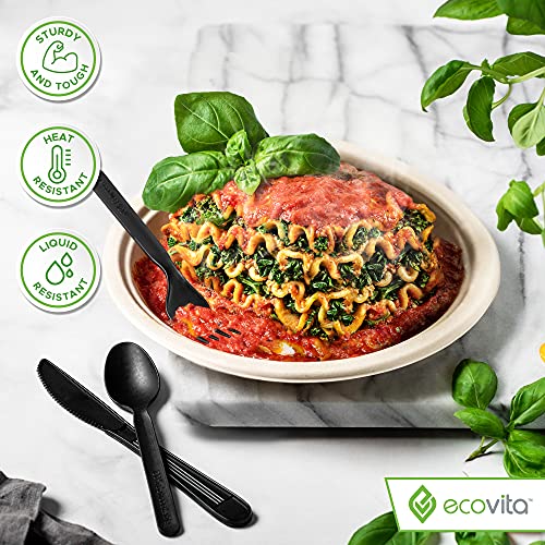 Ecovita 100% Compostable Forks Spoons Knives Cutlery Combo Set - 380 Large Disposable Utensils (7 in.) Eco Friendly Durable and Heat Resistant Alternative to Plastic Silverware with Convenient Tray - Thumbnail 4
