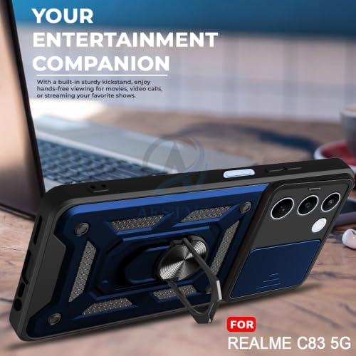 Image of AESTMO Tough Armor Realme C83 5G / Realme P4 Lite 5G Bumper Back Case Cover | Ring Holder & Sliding Camera Shield Cover | 360 Degree Protection Back Case Cover (Blue)