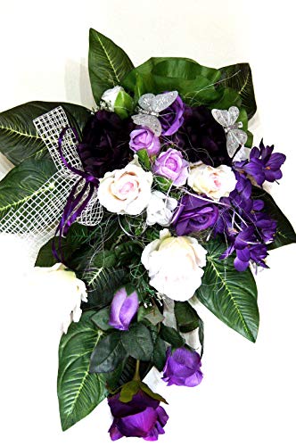 tatjana-land-deko Hochzeit Brautauto Autoschmuck Hochzeitsauto Strauß Kunstblumen Braut LA73 Lila Cover
