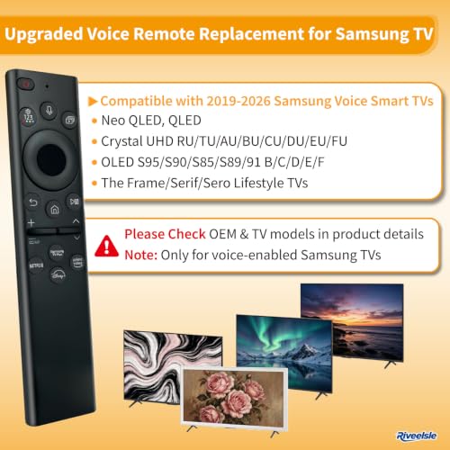 Image of Smart Voice Remote Fits Samsung Neo QLED OLED Crystal UHD TVs 2019-2026 | 2s Bluetooth & 0.2s React, Fits OLED S90 S95 S85, Crystal RU TU AU BU CU DU EU FU Frame, Replace BN59-01330 /01357 /01432 /01385